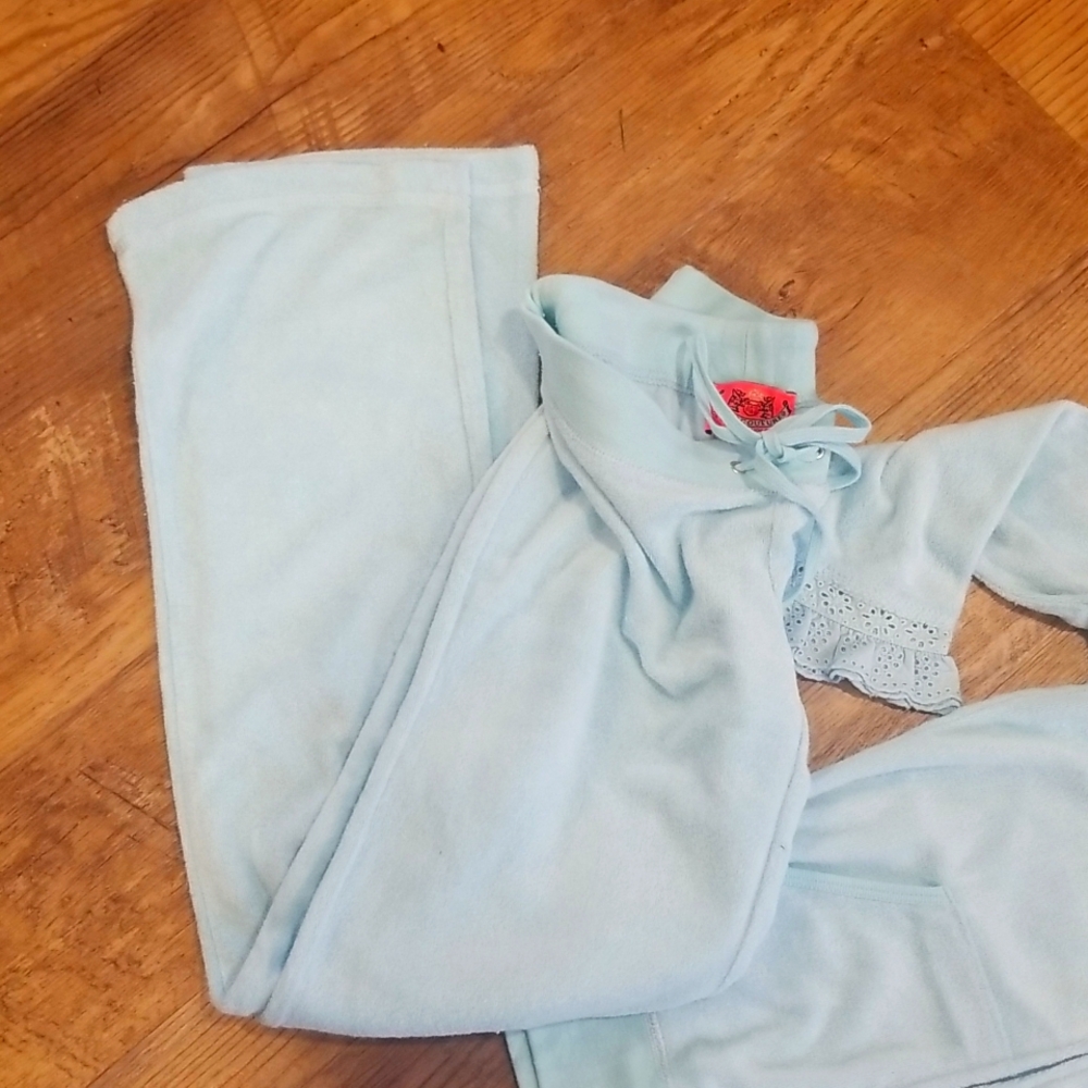 2000s Vintage Juicy Couture Terry Cloth Eyelet Tracksuit Petite Baby Blue - Picture 3 of 7